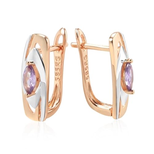 Ohrringe Frauen Gestüt Hoop Ohrringe Bunte Steinohrringe für Frauen 585 Rosenfarbe weißer natürlicher Zirkon von SCWZZWSY