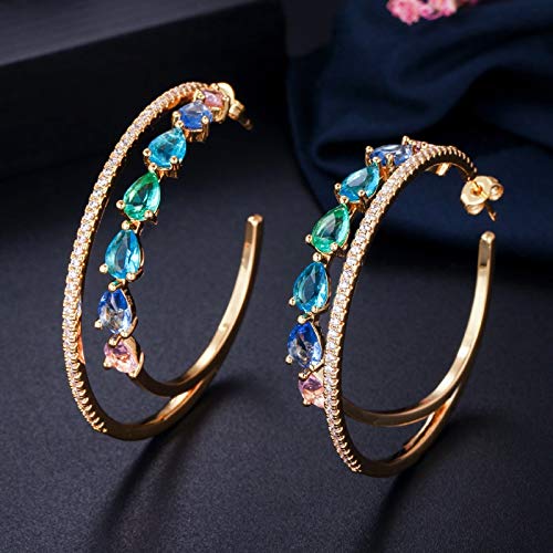 Regenbogenfarbe kubische Zirkonia Kristall Big Round Hoop Ohrringe für Frauen Statement Schmuck Schmuck von SCWZZWSY