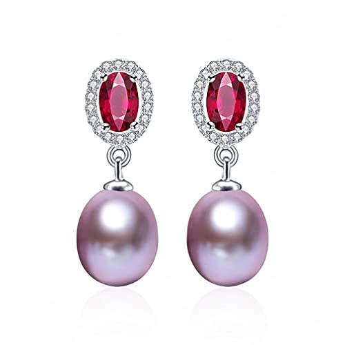 Rot Kristall Hochglanz Nature Süßwasser Tropfen Ohrringe für Damen 925 Schmuck mit, A von SCWZZWSY