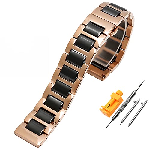 SCWZZWSY 12mm 14mm 16 mm 18 mm 20 mm 20mm 22 mm Edelstahl Keramik Uhrengurt Frauen Frauen Schmetterling Schnallen Armband Band Stahl Uhren Band /18mm /Silber Schwarz von SCWZZWSY