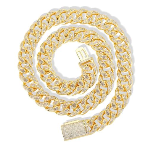 SCWZZWSY 14 K Gold Over S925 Eye Design Hip-Hop-Halskette männlich mit kubanischer Kette Moisanit Micro-Pave Geschenk Bling Style Street Style, 22 Inch, A von SCWZZWSY