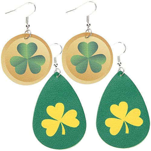 SCWZZWSY 2 Paar Ohrringe vier Blatt Halskette Sterling Anhänger Grüner Schmuck St. Patricks Tag Halskette Halskette St. Day Kostüme für Frauen künstliches Leder von SCWZZWSY