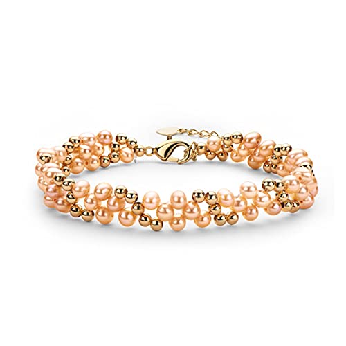 SCWZZWSY Armbänder für Frauen 14K Gold gefülltes mehrschichtiges Armband 4 5 mm natürliches Süßwasser Oval Perle Twisted Fashion Armband Frauen Bangelschmuck rosa ovaler Perle von SCWZZWSY