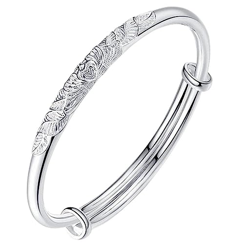 SCWZZWSY Armband - Frauen 925 Sterling Silber Verstellbarer Manschettenknopf Handschnitzpeony Armband Sterling Silber Schmuck Geburtstag von SCWZZWSY