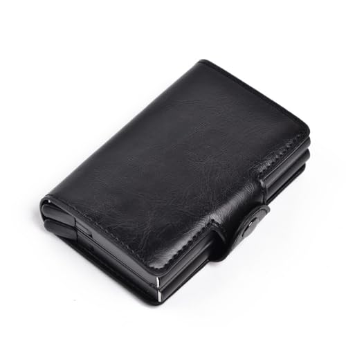 SCWZZWSY Automatisches Business-Kreditkartenetui, intelligentes Mini-Bankkartenetui aus Leder, Aluminium-Kartenetui, Vintage-Abholbox aus Metall von SCWZZWSY