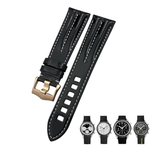 SCWZZWSY Echtes Leder -Uhren -Band 20mm 21 mm für Omega 300 Aqua Terra Pin Pin Clasp Black Gurt von SCWZZWSY