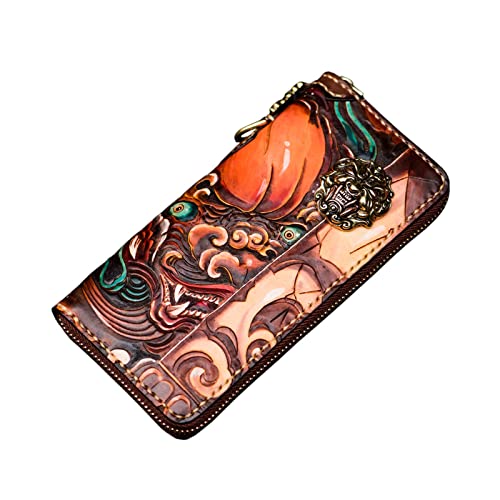 SCWZZWSY Ledergeldbörse mit Armband, geschnitzter Reißverschluss, mit 8 Kreditkartenfächern, lange handgefertigte Clutch, Kreditkartenhalter, Schwarz von SCWZZWSY