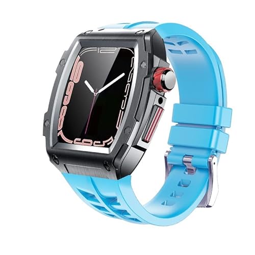 SCWZZWSY Luxusgehäuse + Armband für Band Mod Kit 7 44 mm 45 mm Metall-Gummi-Zubehör für iWatch-Serie 7 6 SE 5 44 mm-Modifikation von SCWZZWSY