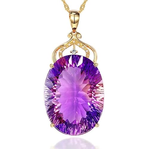 SCWZZWSY Mädchenschmuck, Amethyst-Farbe, ovaler Kristallanhänger, Halskette, Damenschmuck, Hochzeitsschmuck, hergestellt in China von SCWZZWSY