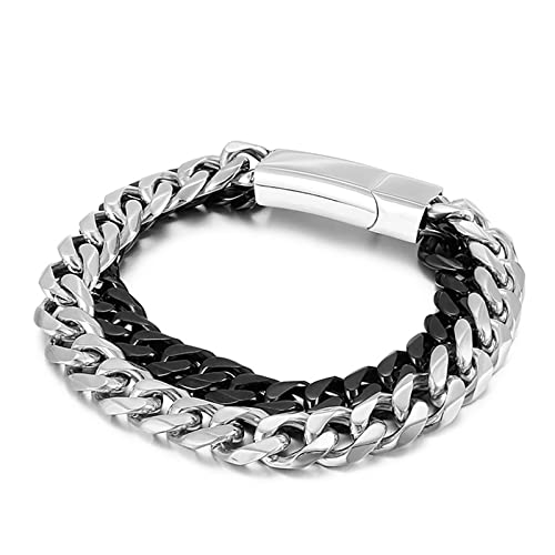 SCWZZWSY Männer Edelstahl Link Armbänder Leere Paare Armband Cuban Link Double Bicolour Geschenk Idee für Männer, 225x14mm, A von SCWZZWSY