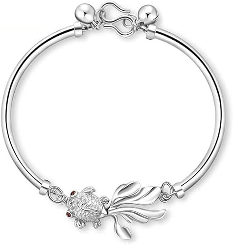 SCWZZWSY Manschette Armreifenkette, ordnungsgemäßes Silberarmband, Damen 925 Sterling Silber Armband Handschnitzel Goldfisch Silber Armband von SCWZZWSY