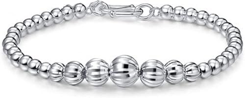 SCWZZWSY Manschettenarmbandkette, ordnungsgemäßes Silberarmband, Frauen 925 Sterling Silber Armband Exquisite Kürbis Silberperlen Armband Freundschaftsarmband von SCWZZWSY