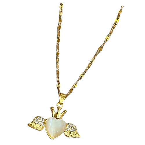 SCWZZWSY Minimalistische Herz-Halskette für Mädchen, mit Edelstein-Dekor, Engelsflügel-Anhänger, eleganter Schmuck für Damen SCWZZWSY Minimalistische Herz-Halskette für Mädchen, mit Edelstein-Dekor, Engelsflügel-Anhänger, eleganter Schmuck für Damen von SCWZZWSY