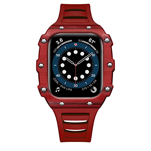 SCWZZWSY Nachrüstsatz Armband + Gehäuse für Band 45 mm 44 mm 40 mm 41 mm, Kautschukband + Keramik-Kit-Gehäuse für iWatch 7 6 5 4 von SCWZZWSY