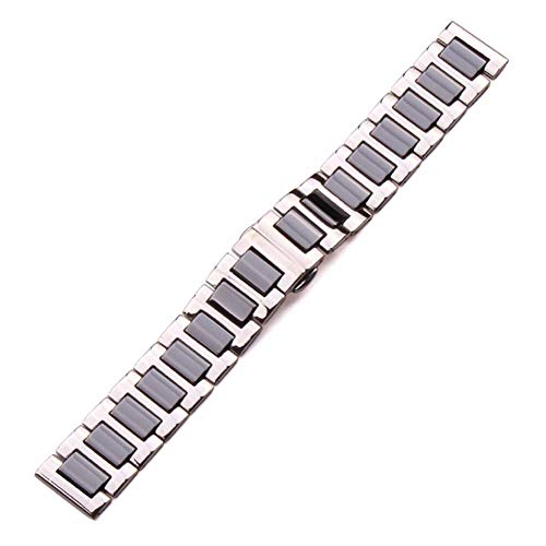 SCWZZWSY Watchband Middle Ceramic Link Edelstahlarmband 16mm 18 mm 20 mm Frauen Frauen weiß schwarz Uhr Wachgurt Metall Doppeldruck Armband (Farbe: Schwarz, Größe: 18 mm) von SCWZZWSY