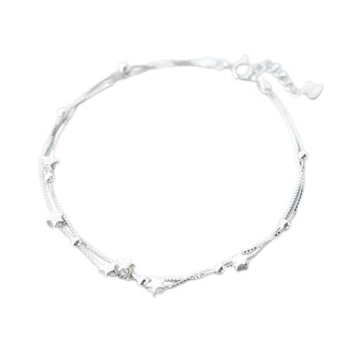 SCWZZWSY Zögeres Knöchelarmband - 925 Sterling Silber Fashion Sweet Double Layer Perlen Star -Fußkettchen für Frauen Mode Sterling Silber Schmuck SCWZZWSY Zögeres Knöchelarmband - 925 Sterling Silber Fashion Sweet Double Layer Perlen Star -Fußkettchen für Frauen Mode Sterling Silber Schmuck von SCWZZWSY