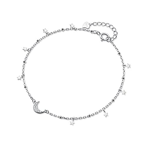 SCWZZWSY Zögeres Knöchelarmband - Mode echte 925 Sterling Silber Sweet Moon Wafer Quasten Kette Fußkettchen von SCWZZWSY