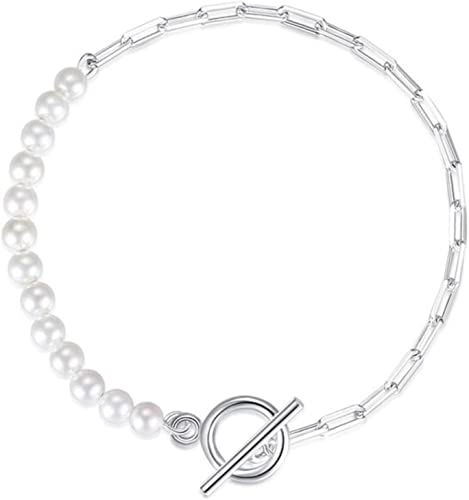 SCWZZWSY Zögeres Knöchelarmband - echtes 925 Sterling Silber Mode runder Stock 4mm synthetischer Perlenkettenarmband für Frauen Hochzeit Fein Schmuck von SCWZZWSY
