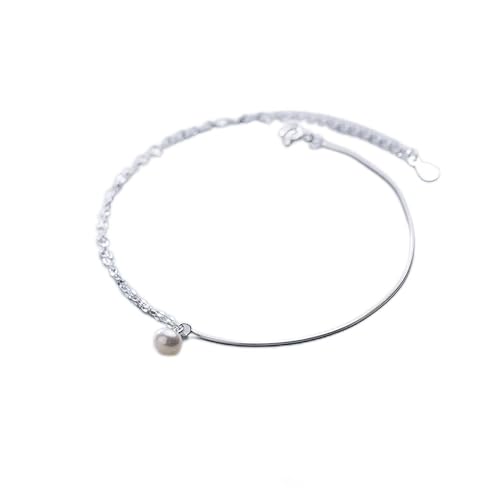 SCWZZWSY Zögern Knöchelarmband - 925 Sterling Silber Pearl Doppelschicht Fußkettchen Armband Armreifen für Frauen Mode Silber 925 Schmuck (Farbe: Fußkettchen) von SCWZZWSY