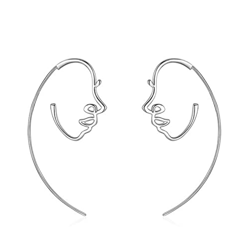 Trendige Ohrringe - 925 Sterling Silber Astract Human Face Hoop Ohrringe Mode elegantes Linie Ohr für Frauen Mädchen Fein Schmuck Arete Arete von SCWZZWSY