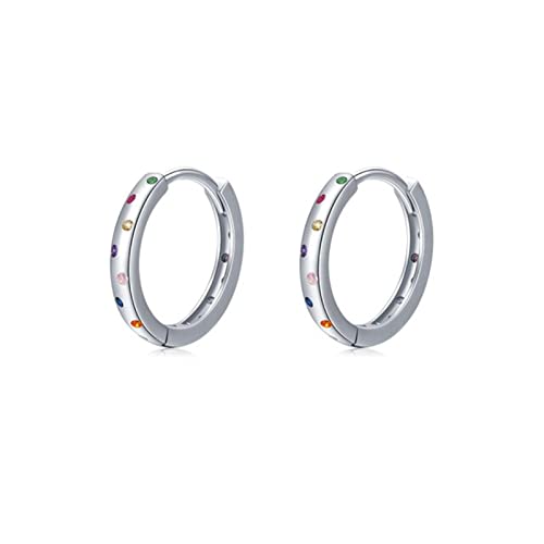 Trendige Ohrringe - 925 Sterling Silber Simple Circle Regenbogen Farbe Zirkonia Hoop Ohrringe für Frauen eleganter trendiger feiner Schmuck von SCWZZWSY