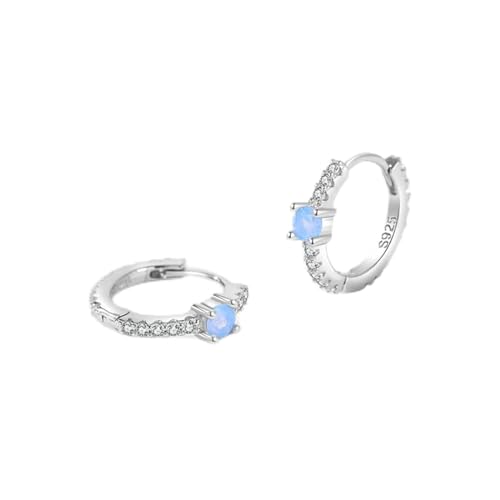 Trendige Ohrringe - 925 Sterling Silber glänzend runde blaue Opal -Ohr -Schnallen Mode -Reifen für Frauen Original Design Party Fein Schmuck von SCWZZWSY