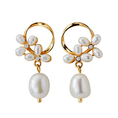 Trendige Ohrringe - Authentische 925 Sterling Silber Perle Blumenform Ohrring für Frauen Goldfarbe Hoop Ohrring Feiner Schmuck Trendige Ohrringe - Authentische 925 Sterling Silber Perle Blumenform Ohrring für Frauen Goldfarbe Hoop Ohrring Feiner Schmuck von SCWZZWSY