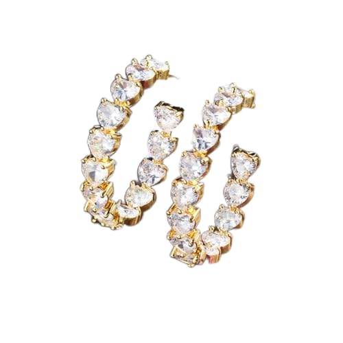 Trendige Ohrringe - Zirkone funkeln echt weiß Liebe Herz geschnittene Kubikzirkonia C Form Runde Reifen Ohrringe für Frauen Gold Schmuck von SCWZZWSY