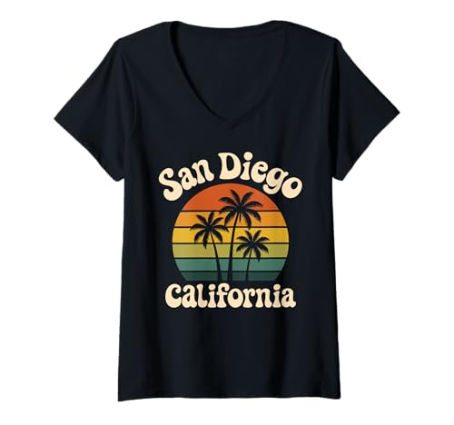 Damen San Diego Retro California Surfstrand SD La Jolla Oceanside T-Shirt mit V-Ausschnitt Damen San Diego Retro California Surfstrand SD La Jolla Oceanside T-Shirt mit V-Ausschnitt von SD Vintage Apparel