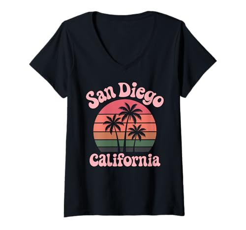 Damen San Diego Retro California Surfstrand SD La Jolla Oceanside T-Shirt mit V-Ausschnitt Damen San Diego Retro California Surfstrand SD La Jolla Oceanside T-Shirt mit V-Ausschnitt von SD Vintage Apparel