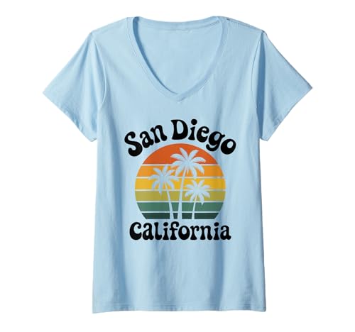 Damen San Diego Retro California Surfstrand SD La Jolla Oceanside T-Shirt mit V-Ausschnitt Damen San Diego Retro California Surfstrand SD La Jolla Oceanside T-Shirt mit V-Ausschnitt von SD Vintage Apparel