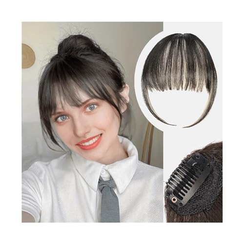 Clip in Pony Clip-In-Pony-Clip-In-Haarverlängerungen, Braun-Schwarz-Air-Bangs-Fransen mit Schläfen-Haarteilen for Frauen, gebogener Pony Pony Haare(Q32-Natural-black) von SDA287MZ