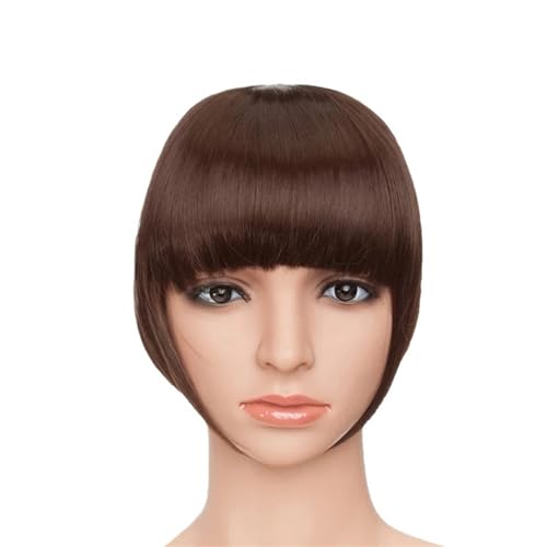 Clip in Pony Fake Bangs Synthetik Blunt Bang Clip in Haarverlängerung Damen Blunts Fransenhaar Schwarz Braun Pony 2 Clips Pony Haare(Dark auburn) von SDA287MZ