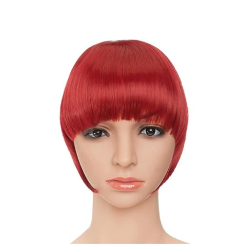 Clip in Pony Fake Bangs Synthetik Blunt Bang Clip in Haarverlängerung Damen Blunts Fransenhaar Schwarz Braun Pony 2 Clips Pony Haare(Dark red) von SDA287MZ