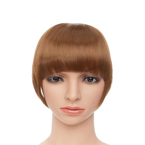 Clip in Pony Fake Bangs Synthetik Blunt Bang Clip in Haarverlängerung Damen Blunts Fransenhaar Schwarz Braun Pony 2 Clips Pony Haare(Light brown) von SDA287MZ