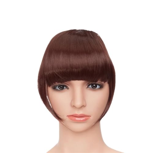 Clip in Pony Fake Bangs Synthetik Blunt Bang Clip in Haarverlängerung Damen Blunts Fransenhaar Schwarz Braun Pony 2 Clips Pony Haare(Wine red) von SDA287MZ