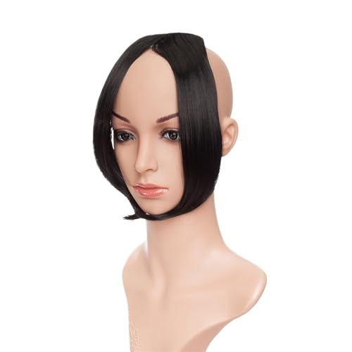 Clip in Pony Pony-Clip-in-Mittelteil-Pony-Haarteile, synthetische Clip-in-Haarverlängerung, oberes Haarteil for Frauen, Kunsthaar Pony Haare(Dark black) von SDA287MZ