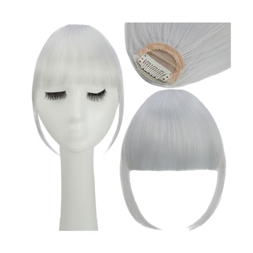 Clip in Pony Synthetische Fake Blunt Air Bangs Clip-in-Haarverlängerungen Clip-in-Französischer Pony Gerade Fransen Falsches Haarteil for Frauen Pony Haare(Grijs) von SDA287MZ