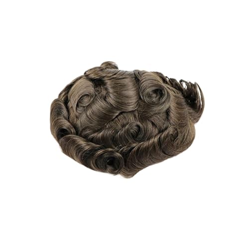 Herren-Perücke 15MM Lockiges Atmungsaktives Ersatzkapillar-Toupet for Männer Schweizer Spitze Mit PU-Rückseite Syntems Prothese Haarteil Schwarz Toupet für Männer(4#) von SDA287MZ
