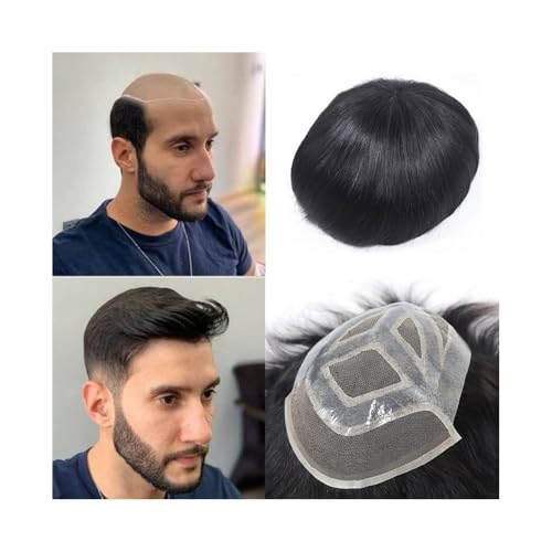 Herren-Perücke Echthaarsystem for Männer, atmungsaktive französische Spitze mit transparenter PU-Basis, Herren-Toupet-Haarteile Toupet für Männer(7x10) von SDA287MZ