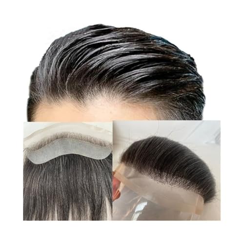 Herren-Perücke HD Unsichtbarer Lace Front Haaransatz 4cm x 18cm Männer Stirn Haaransatz Toupet Lace Front PU Rückseite Haaransatz 1B# Menschliches Haar Gemischt 20% Graues Haar Mann Haarteile Toupet f von SDA287MZ