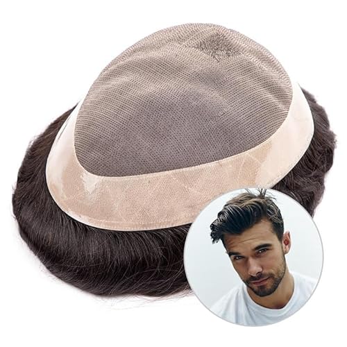 Herren-Perücke Haarprothese for Männer, feines Mono-Oberteil mit Poly-Haut um die Basis, 6 Zoll, Echthaar-Ersatzsystem Toupet für Männer(2,7x9) von SDA287MZ