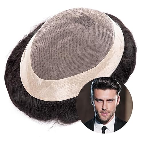 Herren-Perücke Herren Haarteil Mono Lace mit PU um Männerhaar Einheit Echthaar Männerhaarprothese Toupet für Männer(8x10) von SDA287MZ