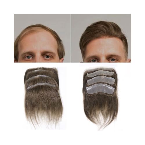 Herren-Perücke Herren-Toupet, Frontal-Haaransatz, glattes Echthaar, 7# Braun, natürlicher Haaransatz, PU-Basis, Kapillarprothese Toupet für Männer(16x4cm) von SDA287MZ