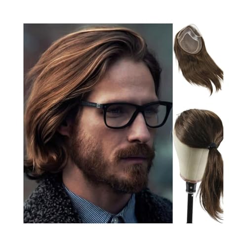 Herren-Perücke Herren-Toupet mit französischer Spitzenfront, feines Mono und PU-Basis, 30,5 cm langes Echthaar-Ersatzsystem Toupet für Männer von SDA287MZ