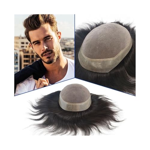 Herren-Perücke Männer Toupet Atmungsaktive Mono Top mit PU Haut Um Natürliche Menschliche Haare Männliche Haar Prothese Toupet für Männer(1#,8x10) von SDA287MZ