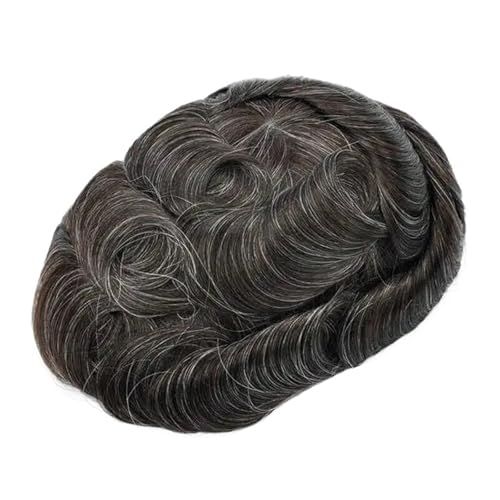 Herren-Perücke Natürlicher menschlicher Haaraufsatz mit grauem Haar, Toupet for Männer, Haarkapillarprothese for Männer, Schweizer Spitze, PU, ​​indische menschliche Haarperücken for Männer Toupet für von SDA287MZ