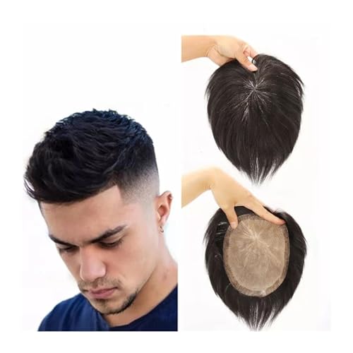 Herren-Perücke Natürliches schwarzes 6-Zoll-Toupet for Männer, Haarverkauf, Ersatzsystem for männliche Haarprothesen, Einheit aus menschlichem Haarteil, Perücken for Männer Toupet für Männer(20x22cm) von SDA287MZ