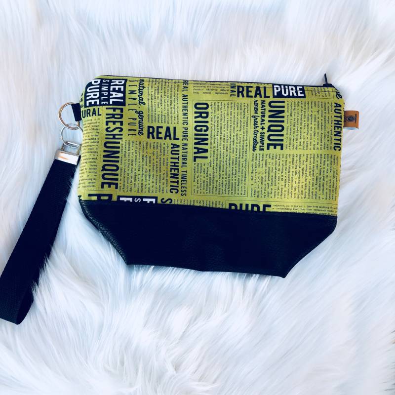 Marley-Tasche | Lindgrün W/Text + Schwarz Kunstleder | Projekttasche Make-Up Tasche Marley-Tasche | Lindgrün W/Text + Schwarz Kunstleder | Projekttasche Make-Up Tasche von SDCHandmade