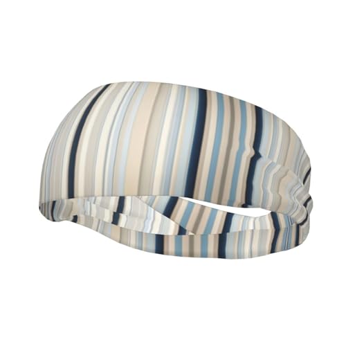 Blau-beigefarbenes Streifenmuster-Haarband, Schweiß-Stirnband, Kopfwickel, rutschfest, dehnbar, waschbar, Make-up-Stirnband von SDEGTHO